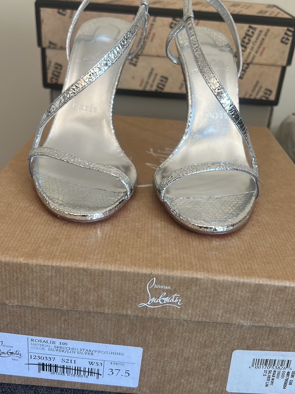 Christian Louboutin Rosalie 100 sandals in silver Specchio Star leather 37.5